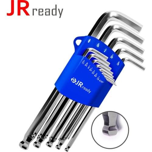 JRready AW-I1310 S2 Alloy Steel 13PCS Imperial Flat/Ball End Allen Hex Key L Wrench 1 Set