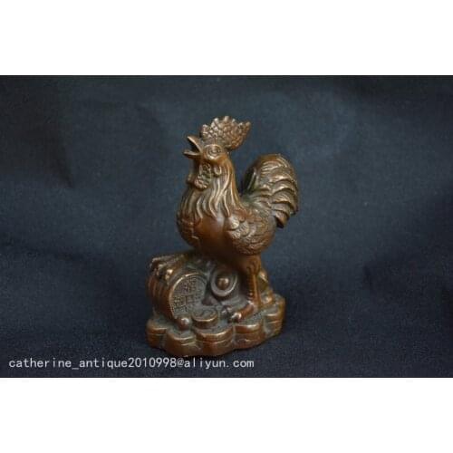 Collectable Old Qing Dynasty Copper Rooster money statue,Handmade crafts,collection& adornment
