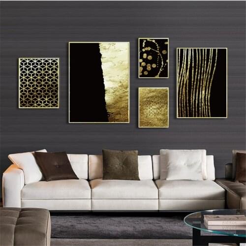 Abstract HD Black Golden Mesh Lattice Canvas Painting Poster Print Unique Decor Wall Art Pictures For Living Room Bedroom Aisle