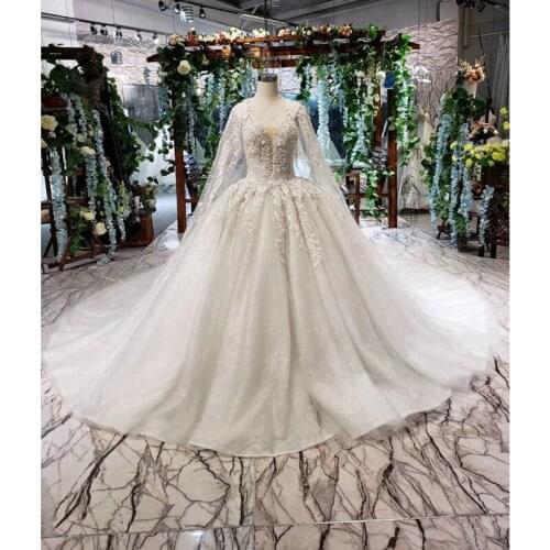 BGW HT42215 Wedding Dresses With Cape Big O-neck Sleeveless Appliques Bridal Dress Up Wedding Gowns New Fashion Robe De Mariee