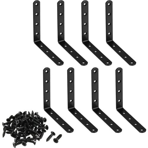 Uxcell Corner Brace Angle Bracket Fastener L Shape 125mmx125mmx20mm Black Round End with Screws, 8pcs