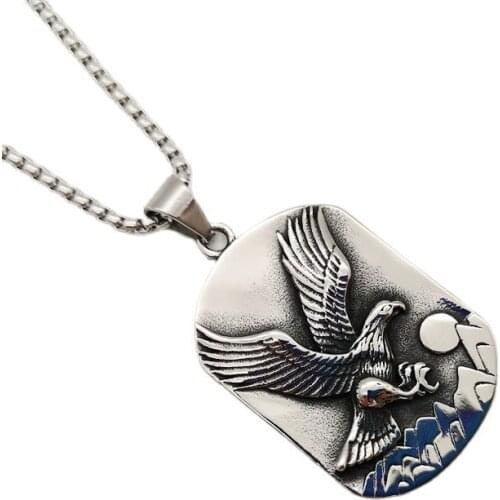 2019 AW Vintage 316 stainless steel Eagle sun dog tag pendant & necklace mens flying eagle dog tag fashion necklace jewelry