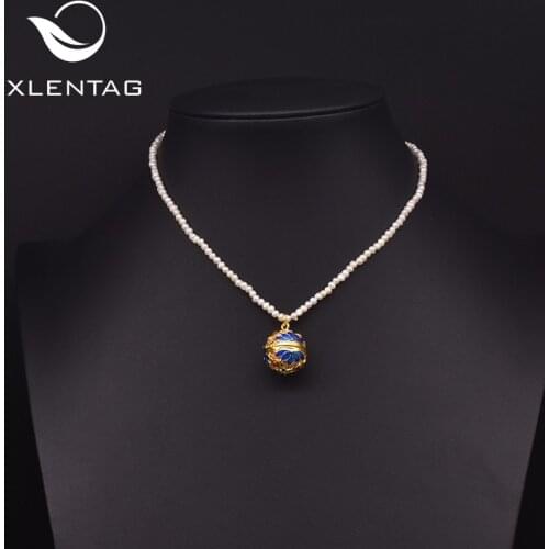 Xlentag Natural Pearl Cloisonne Style Necklace Handmade Female Gift Exquisite Luxury Necklace Chain Anniversary Jewelry Gn0239