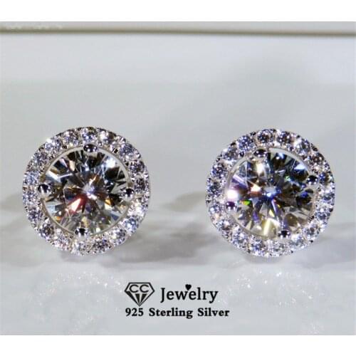 Stud Earrings For Women S925 Sterling Silver Round Cubic Zirconia Brincos Simple Wedding Engagement Earring Accessories E032
