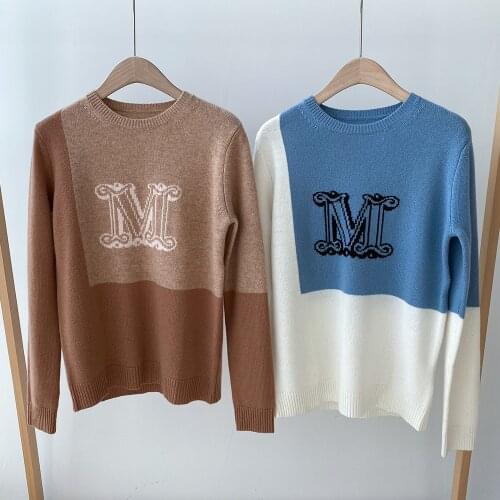 Autumn /Winter Letter Contrast Color Matching Cashmere Sweater Women 2020 New Pure Loose Outer Wear Pullover
