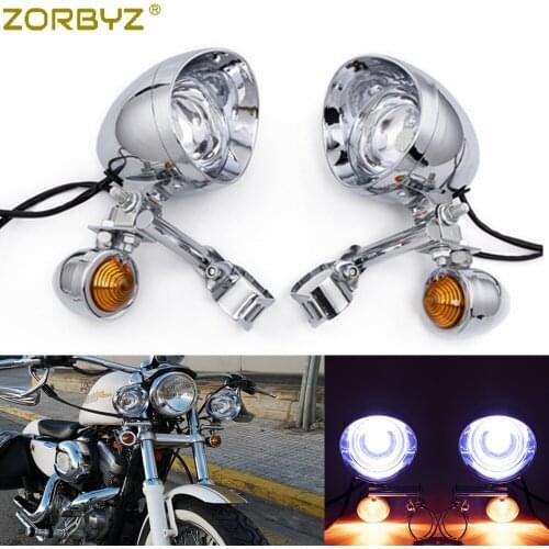 ZORBYZ Motorcycle Chrome Bullet Turn Signal LED Driving Passing Spot Fog Lights Bar For Harley Touring Chopper Custom