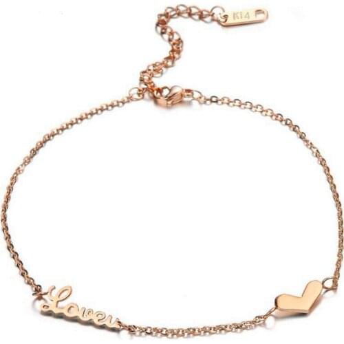 1 Piece Copper Love U Letter Heart Shape Anklets Silver/gold Plated Link Chain Bracelet Anklets for Women
