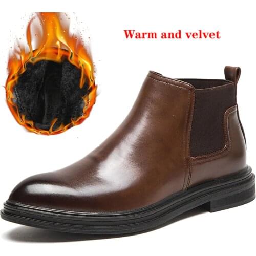 2020 Men Snow Boots Winter Microfiber Leather Ankle Boots Handmade Brand Warm Men Winter Shoes