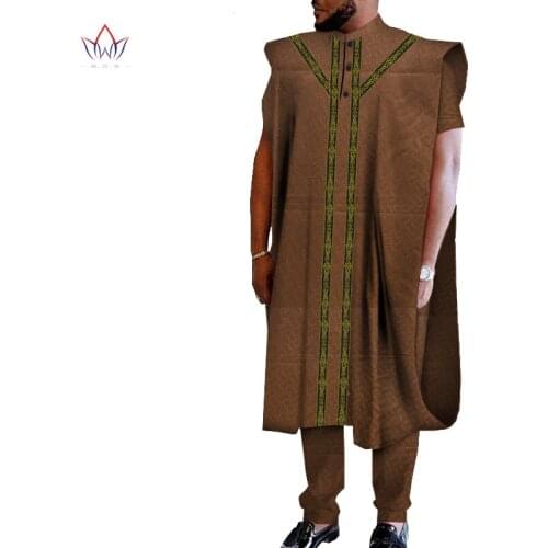 2021 African Wax Customized Short Sleeve Men Loose Robe &Pant Dashiki African Printed Traditional African Clothing BRW WYN1199