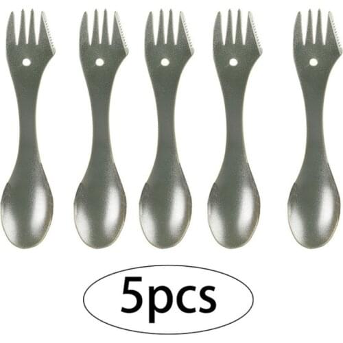 5pcs Camping Tableware Titanium Spoon Fork Knife Folding Picnic Cutlery Kitchen Outdoor Hiking Trekking 2 in 1 Spoon Fork Tools