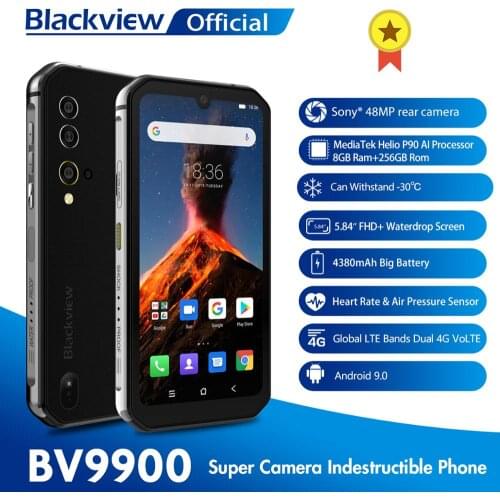 Blackview BV9900 Helio P90 Octa Core 8GB+256GB IP68 Rugged Mobile Phone Android 9.0 48MP Quad Rear Camera NFC Smartphone