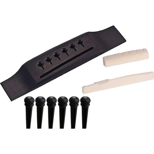 Wooden Bridge String Pegs Saddle Nut Kit for Acoustic Folk Guitar