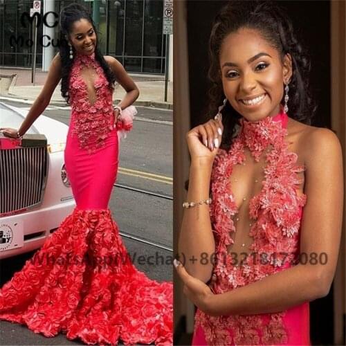 Long 2021 African Prom Evening Dresses for Teens Flowers Draped Appliques Satin Prom Gown for Black Womens