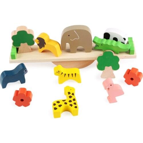 Baby & Toddler Toys Sorting, Nesting & Stacking toys Wooden puzzle animal seesaw balance stacking building blocks toy baby toys