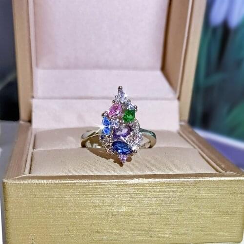 Fashion Lady 925 Silver Jewelry Ring AAAA Color Zircon Drop Shape Ring Wedding Bridal Jewelry Ring Engagement Rings for Women