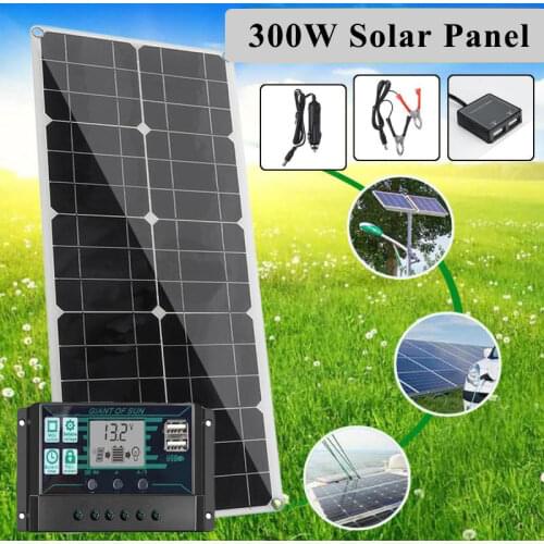 12V~18V 300W Solar Panel Kit Complete MPPT Solar Charger Controller PWM LCD Display Dual Outdoor Portable Power Supply