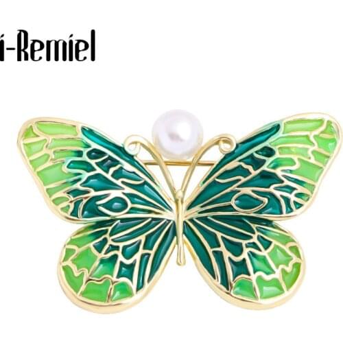 Korean Butterfly Brooches for Women Enamel Pins Pearl Brooch Coat Female Scarf Buckle Safety Pin Shawl Cardigan Clip Accessories