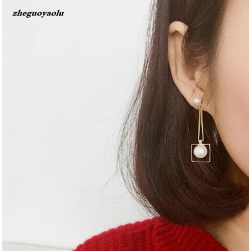 Korean Version Of The Long Lady Pearl Square Earrings Sweet Temperament Elegant Tassel Earrings Wedding Earrings Dangle Earrings
