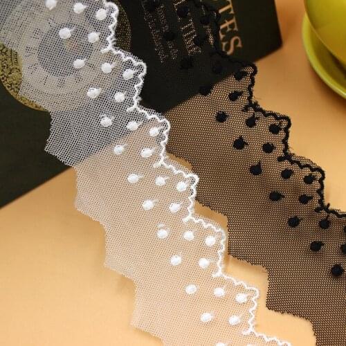 Lace Trim 10 yard Ivory Black Gauze Mesh Tulle Dot Embroidered Ribbon Tapes Dress Clothing 5cm 1.9"Wide 1017767M4F279