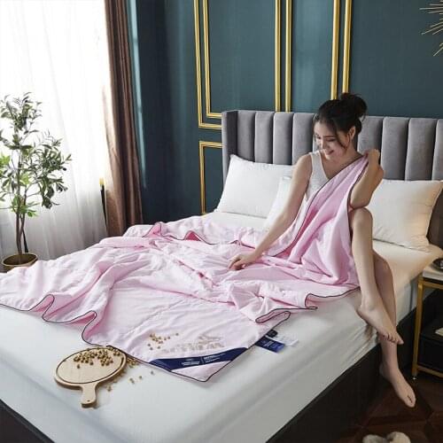 Summer Pure Color Cotton Soybean Fiber Summer Blanket Airable Cover Machine Washable Cotton Thin Quilt Bedding Bed Bedroom Quilt