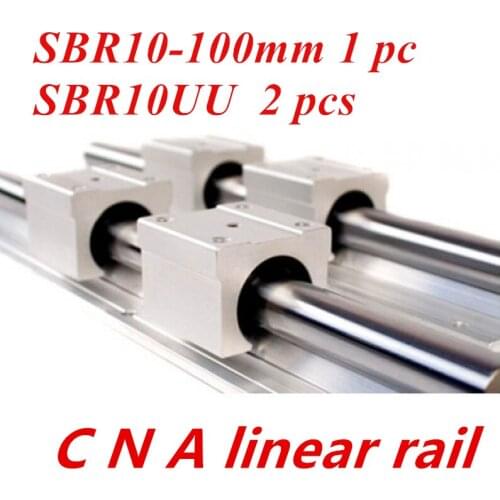 1 pcs SBR10 100mm linear rail support with 2 pcs SBR10UU linear guide auminum bearing sliding block cnc parts