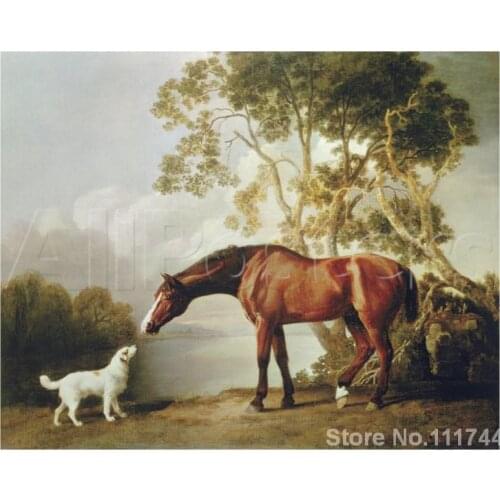 Horse paintings of George Stubbs Ballerina Bay Horse and White Dog Hand painted canvas art High quality