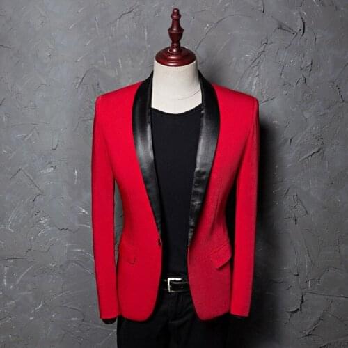 Mens Red Shawl Collar Single Button Suits Jacket Wedding Party Business Casual Blazer Coat Masculino Slim Fit Men