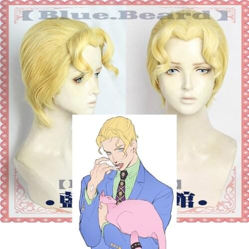 Good Shape JoJos Bizarre Adventure Golden Wind Cosplay Kira Yoshikage Golden Wig JoJo no Kimyou na Bouken Synthetic Hair + wig