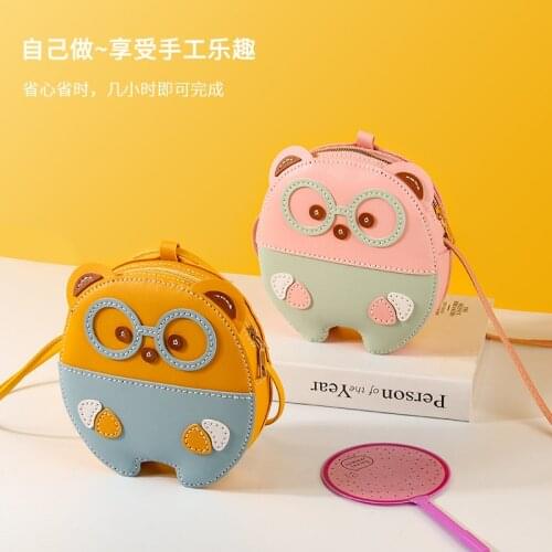 2021 New Little cute glass bear diy do it yourself gift Bag Cross-body female bags Material parcel by hand sewn