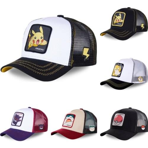 New Pokemon Pikachu Cartoon Anime Adult Baseball Cap Gengar Breathable Sunscreen Mesh Cap Fashion Hip Hop Cap for Boyfriend Gift