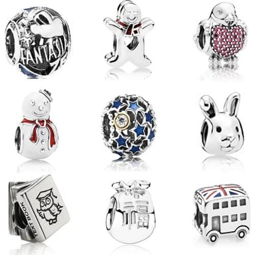 NEW 925 Sterling Silver Beads The bus Fish Charms With Enamel And CZ Fit Original Bracelet DIY bracelet factory Wholesale