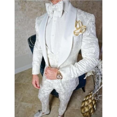 New Design One Button White Groom Tuxedos Shawl Lapel Groomsmen Mens Wedding Prom Suits (Jacket+Pants+Vest+Tie) NO:501