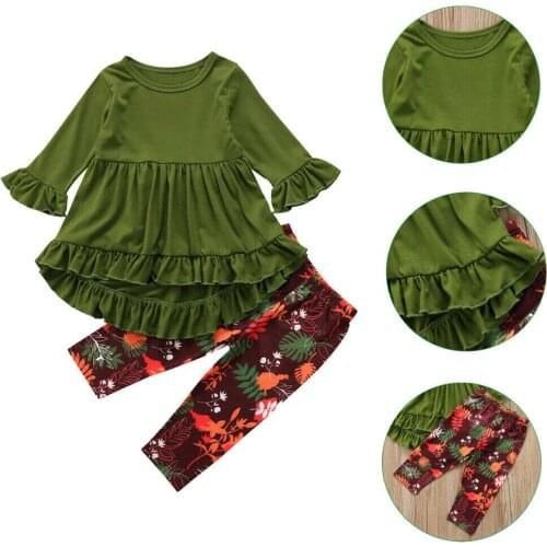 Toddler Kids Baby Girls Clothes Ruffle Long Sleeve Dress Tops Floral Pants Leggings Outfits Children Girls Autumn Outfits 2-7T