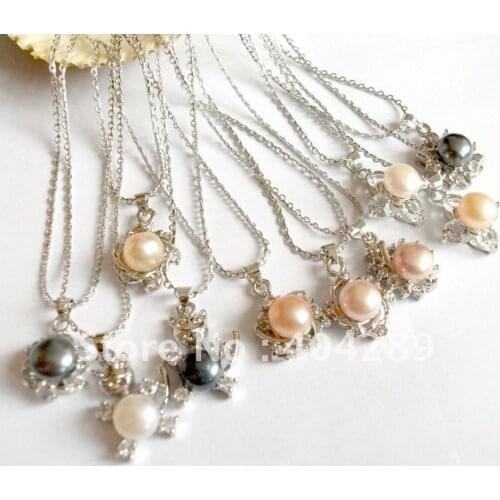 Wholesale 50pcs top quality Freshwater Pearl Rhinestone Pendant Necklace,free shipping