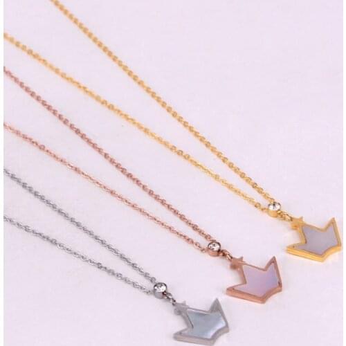 Clavicle chain necklace Stainless Steel Love Crystal Shell Star Crown Pendant Necklaces Rose Gold Color Women Party Gift