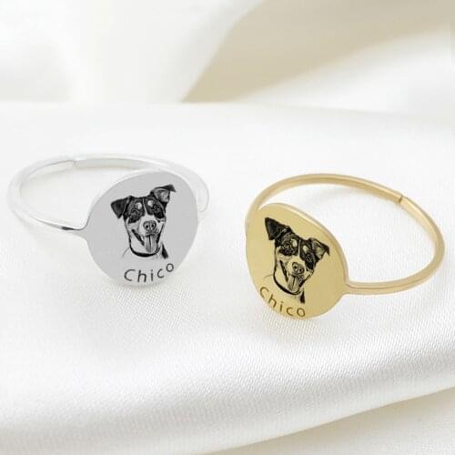 Personalized Pet Portrait Ring Dog Photo Ring Pet Memorial Jewelry Engraved Name Ring Jewelry Pet Loss Gift Cat Picture Ring