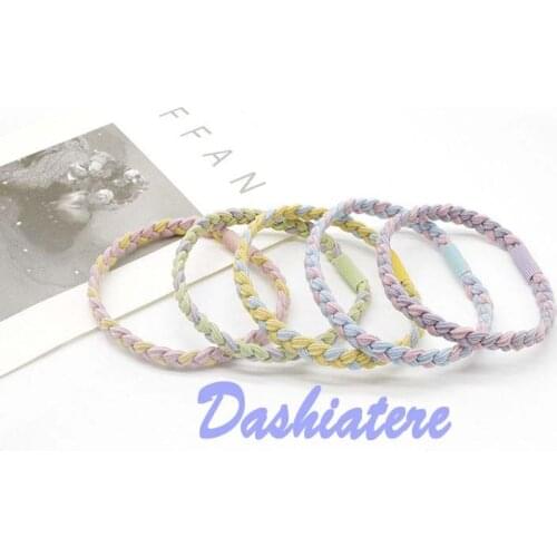 Simple Bicolor Braided Hair Ties Coils Hoops Bands Scrunchies 10 Pack Thick Elastics for Girls Women Hairbands Head Accessories