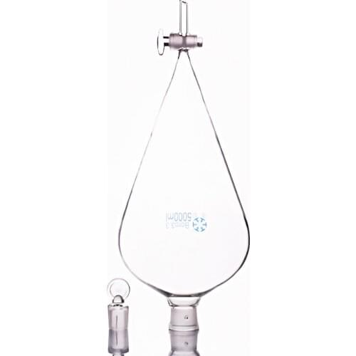 Separatory funnel pear shape,with ground-in glass stopper and stopcock.Capacity 5000ml,glass switch valve