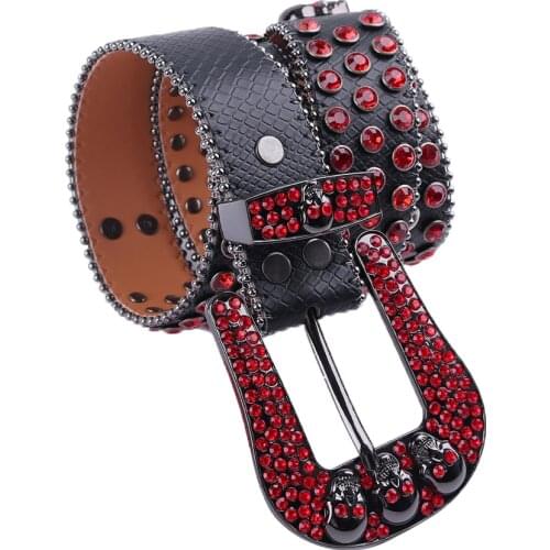Red Women Belts Skull Rhinestone Cowgirl Belt Male Cowboy Crystal Pin Buckle Luxury Designer Belt Y2k Waistband Ceinture Western