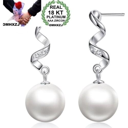 OMHXZJ Wholesale European Fashion Woman Girl Party Wedding Gift White Pearl AAA Zircon 18KT White Gold Stud Earrings EA270
