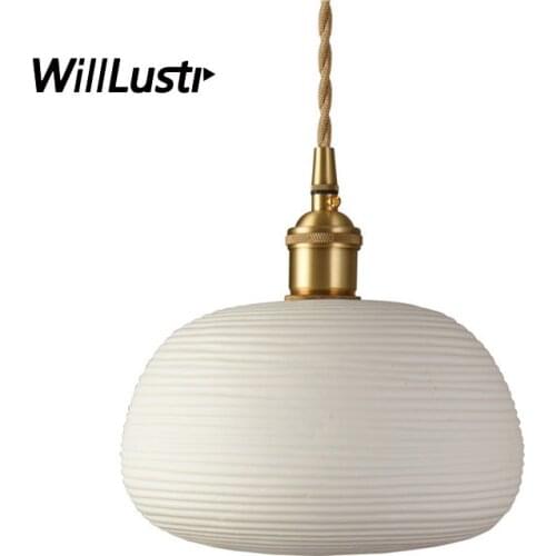 Nordic Pleated Ceramic Pendant Lamp Procelain Copper Suspension Light Hotel Gallery Cafe Living Room Bedroom Handmade Lighting