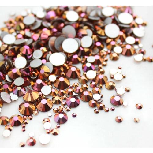 Rainbow Rose Gold Color Glass Strass Nail Art Rhinestones Flatback Glue On Stone Non Hotfix For Tips Nail Arts Decorations