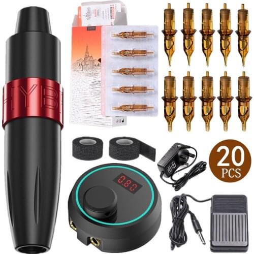 Professional Tattoo Machine kits rotary tattoo machine tattoo pen tattoo gun power supply pedal 20pcs tattoo cartridge