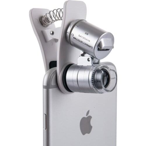 60 Times magnifier with lamp 60X Loupa Portable Jewelry Identification Microscope Lens Mobile Adapter Clip Dove Eye Shooting