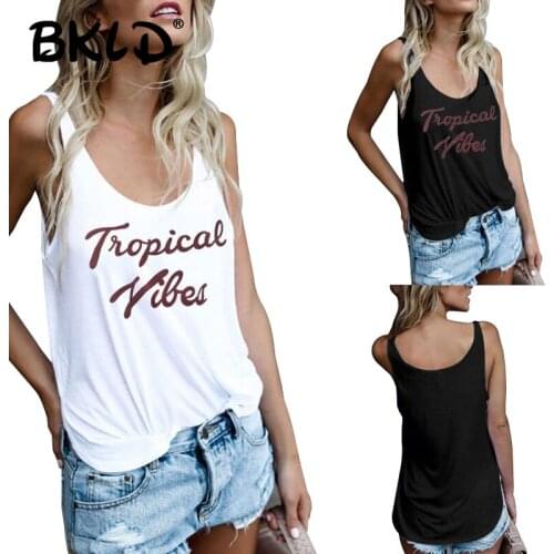BKLD 2018 Summer Sexy O-neck Women T-shirts New Fashion Lady Tank Top Letters Printed Cotton Sleeveless Camisole Tops Women Vest