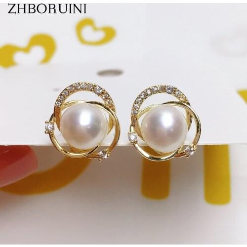 ZHBORUINI New Fine Pearl Earrings Gold Personality Stud Earring 925 Sterling Silver For Women Real Natural Pearl Jewelry Gift