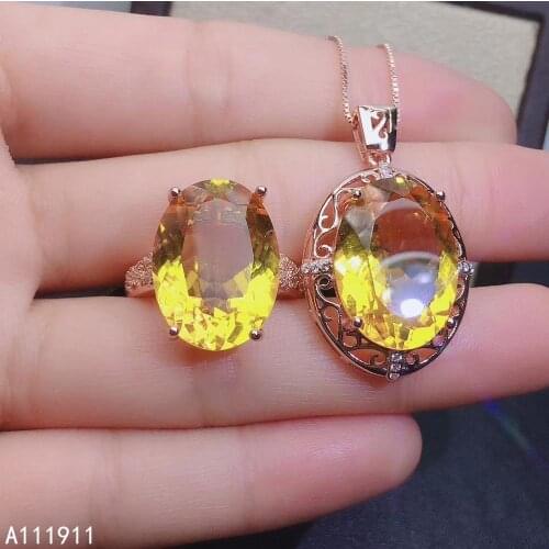 KJJEAXCMY fine jewelry 925 sterling silver inlaid Citrine fashion necklace pendant ring ladies Suit exquisite