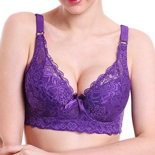 Ladies Sexy Underwear 3/4 Cup Padded Lace Sheer Bra Large Cup B C D Underwear Womens Big Size Bra Sexy lingerie for Women