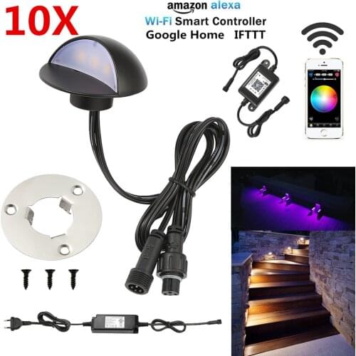 10PCS/set Wifi Music APP Controller Timer 50mm Low Voltage Black Half Moon LED Deck Rail Stair Post Light Step Fence Wall Lamp