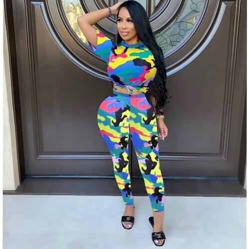 2021 Best Quality Famous Brand Women Set 2 Pcs Camouflage Tights Suit Short Top